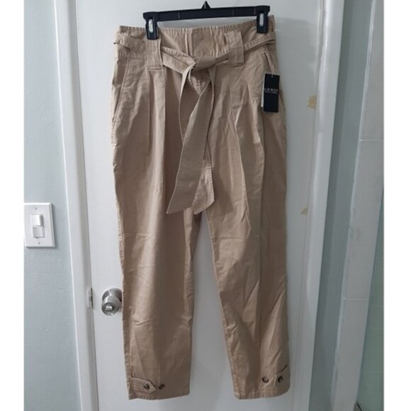 NWT Ralph Lauren Khaki Tan Paper Bag Waist Belted Jogger Pants size 6 - Picture 2 of 9